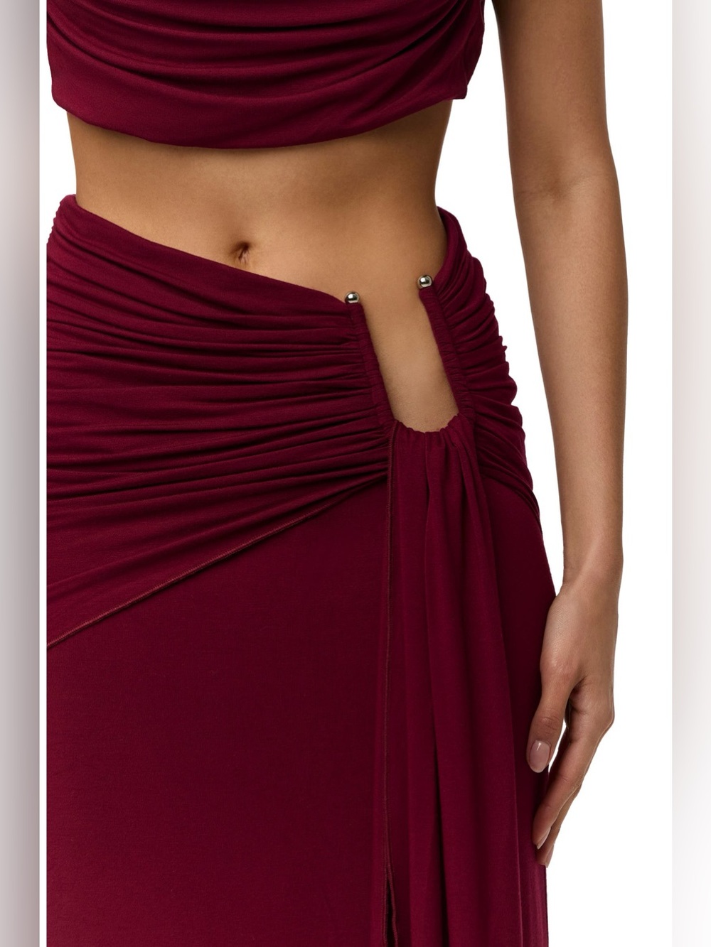 Naked Wardrobe U-Wire Ruched Maxi Skirt Sangria - Picture 4 of 12